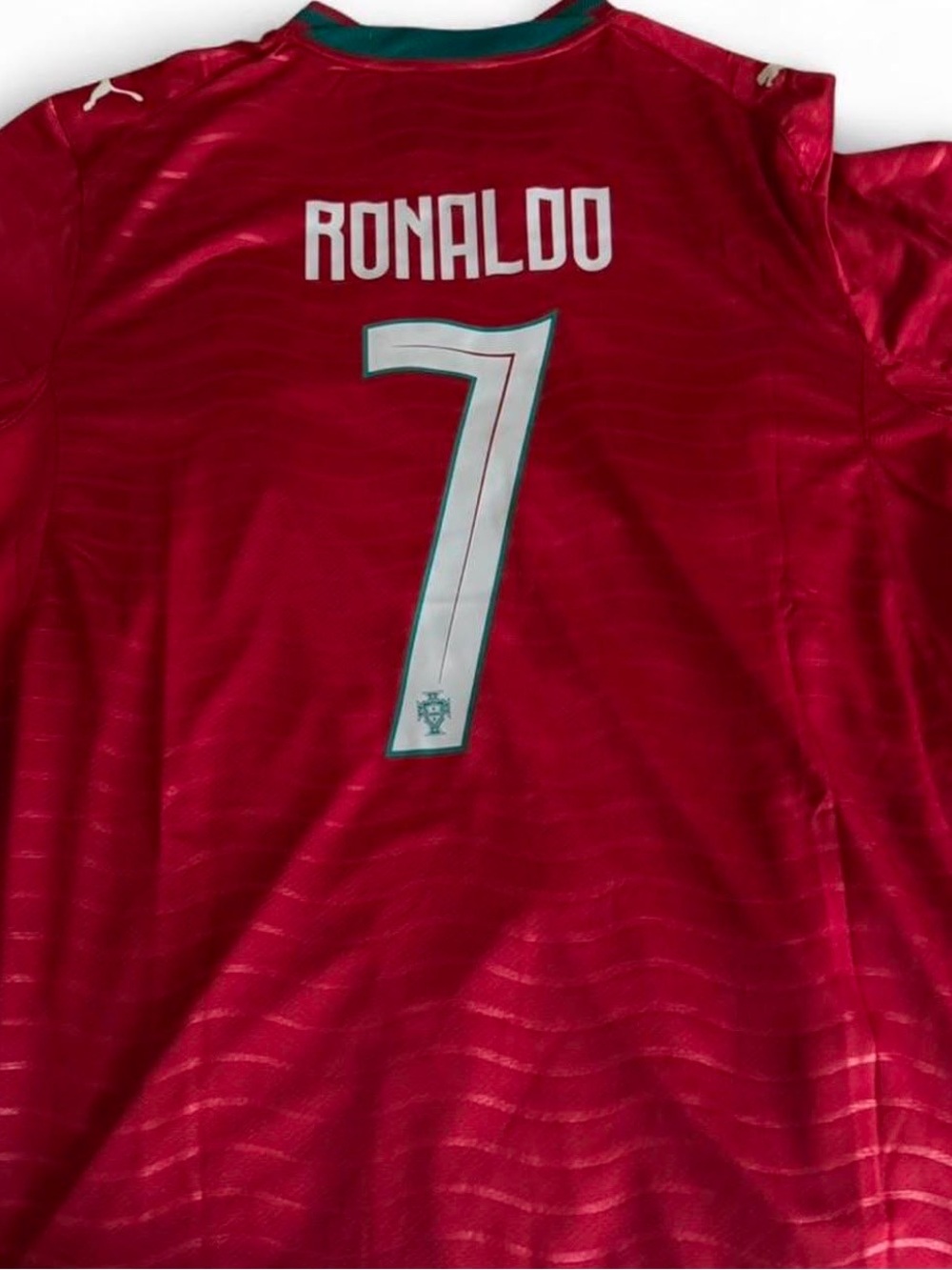 Puma Red Soccer Jersey with White Number 7 and Green Trim